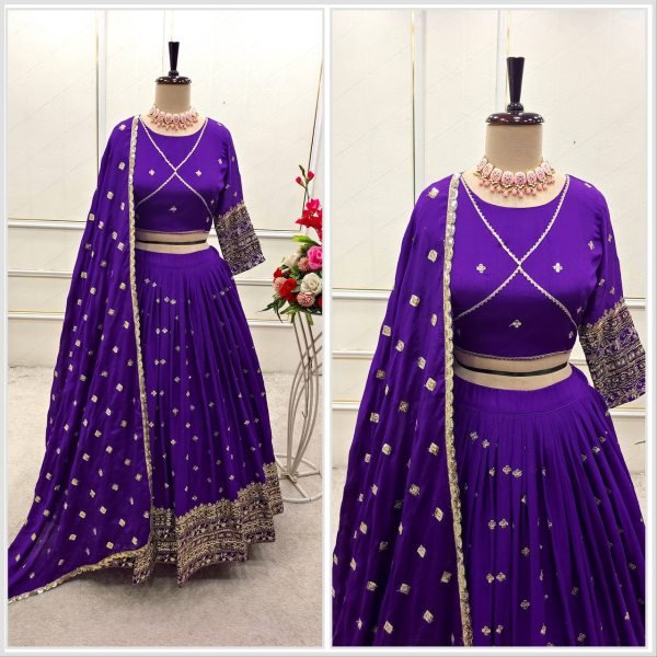 Royal Purple Designer Lehenga in Chinon Silk Perfect for Sangeet  & Receptions Designer Lehenga Choli