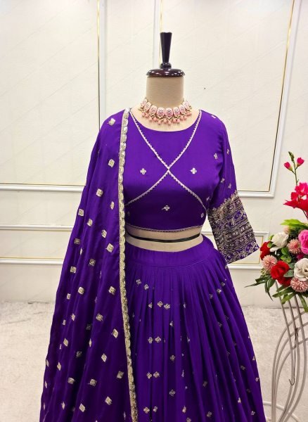 Royal Purple Designer Lehenga in Chinon Silk Perfect for Sangeet  & Receptions Designer Lehenga Choli