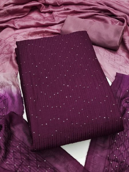 Royal Purple Diable Chanderi Suit with Sequin Work and Croset Dupatta  Dress Material 