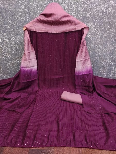 Royal Purple Diable Chanderi Suit with Sequin Work and Croset Dupatta  Color Set Matching Dress Material Wholesale