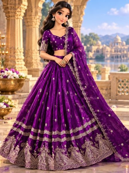 Royal Purple Dussehra Special Space Silk Lehenga Choli with Zari Work Dupatta at Wholesael Rate Wholesale Lehengas Suppliers in Fiji