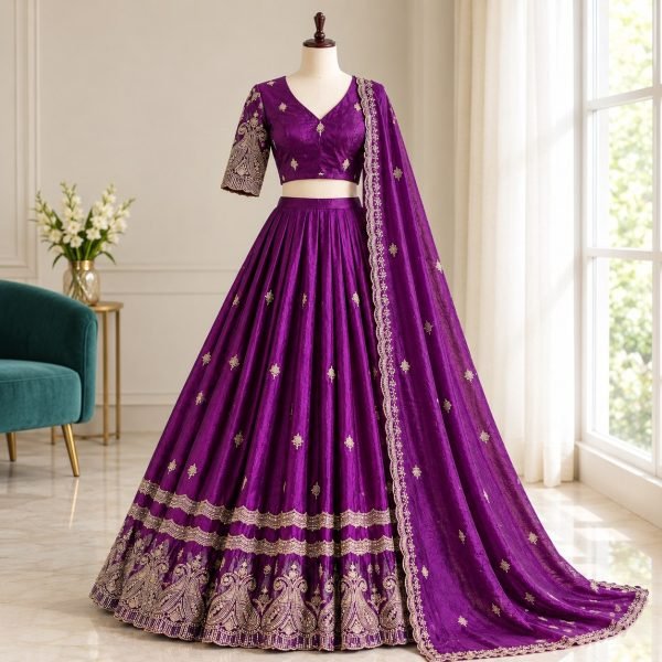 Royal Purple Dussehra Special Space Silk Lehenga Choli with Zari Work Dupatta at Wholesael Rate Designer Lehenga Choli