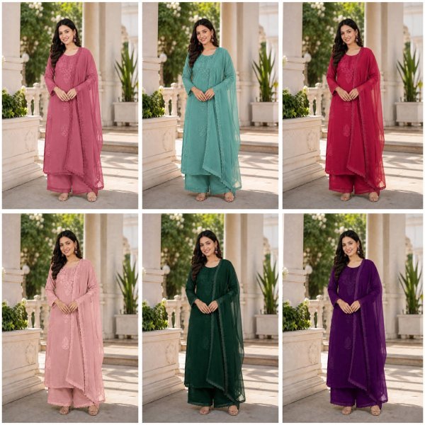 Royal Purple  Embroidered Georgette Top with Micro Cotton Inner at Manufacturer  Ready To Wear Collection
