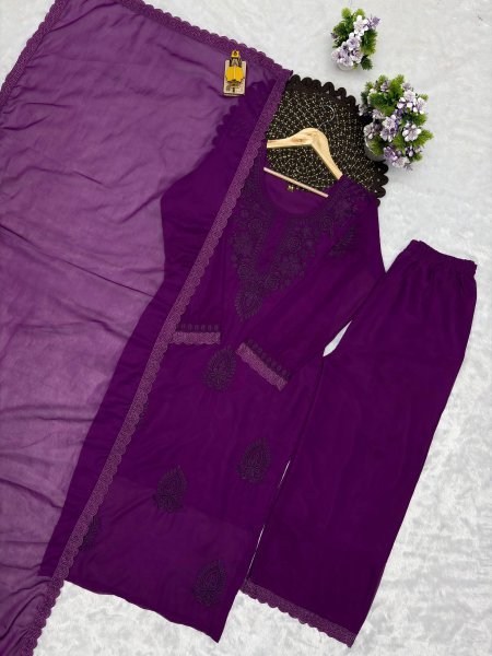 Royal Purple  Embroidered Georgette Top with Micro Cotton Inner at Manufacturer  Ready To Wear Collection