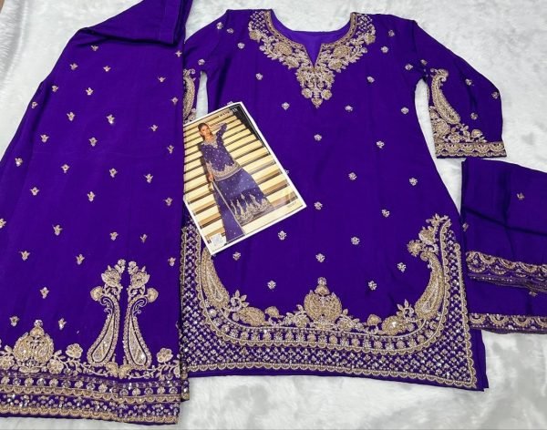Royal Purple Embroidered Sharara Set Featuring Gold Threadwork On Silk Fabric Designer Plazzo Salwar Suits Wholesale