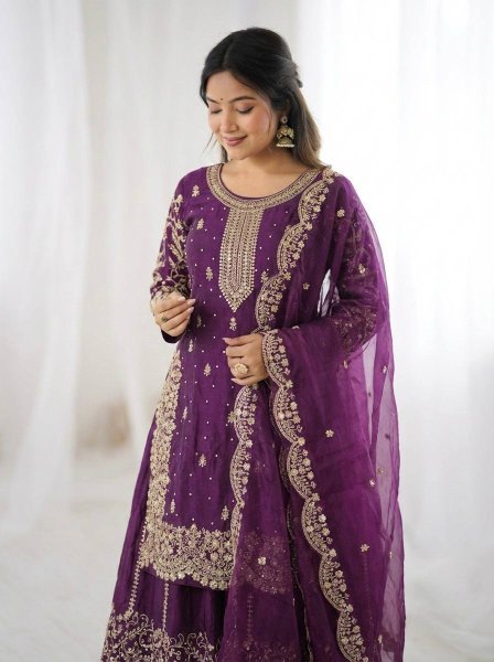 Royal Purple Fashionable Palazzo Suit with Dupatta for Ladies Collection Ready To Wear Collection