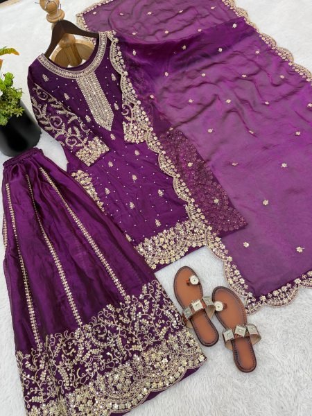 Royal Purple Fashionable Palazzo Suit with Dupatta for Ladies Collection Ready To Wear Collection