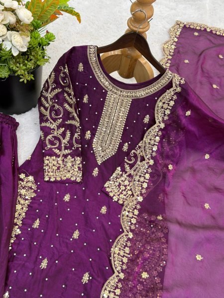 Royal Purple Fashionable Palazzo Suit with Dupatta for Ladies Collection Ready To Wear Collection