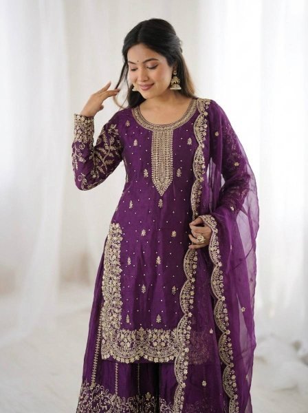 Royal Purple Fashionable Palazzo Suit with Dupatta for Ladies Collection Ready To Wear Collection