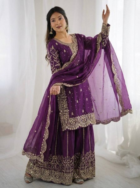 Royal Purple Fashionable Palazzo Suit with Dupatta for Ladies Collection Ready To Wear Collection