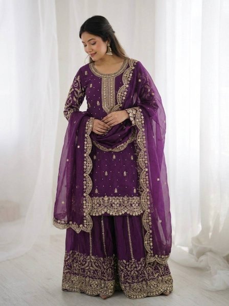 Royal Purple Fashionable Palazzo Suit with Dupatta for Ladies Collection Ready To Wear Collection
