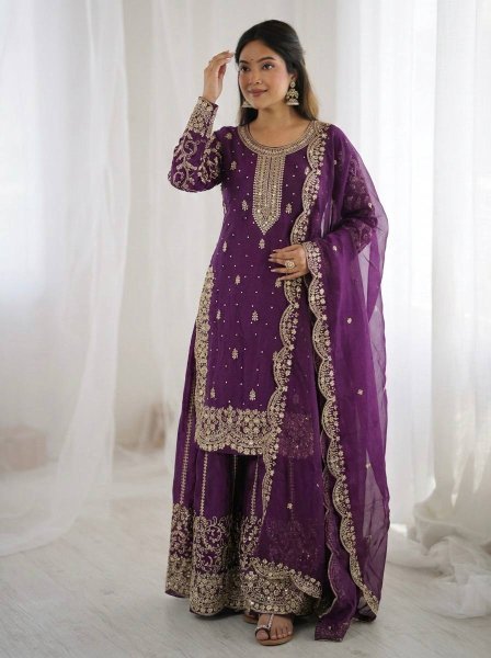 Royal Purple Fashionable Palazzo Suit with Dupatta for Ladies Collection Ready To Wear Collection