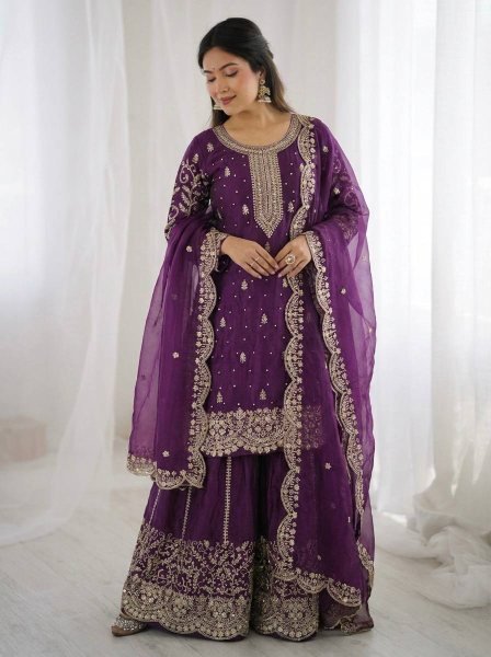 Royal Purple Fashionable Palazzo Suit with Dupatta for Ladies Collection Ready To Wear Collection