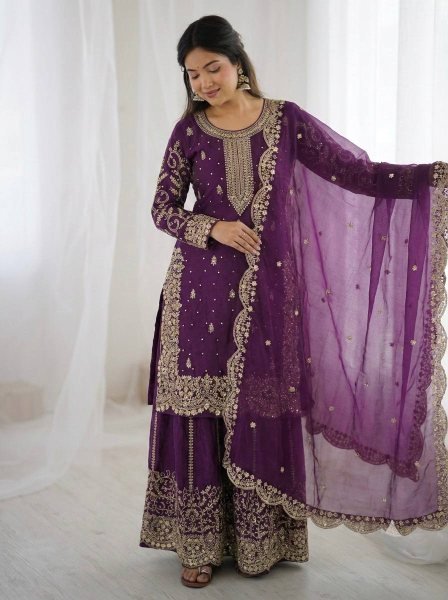 Royal Purple Fashionable Palazzo Suit with Dupatta for Ladies Collection Ready To Wear Collection