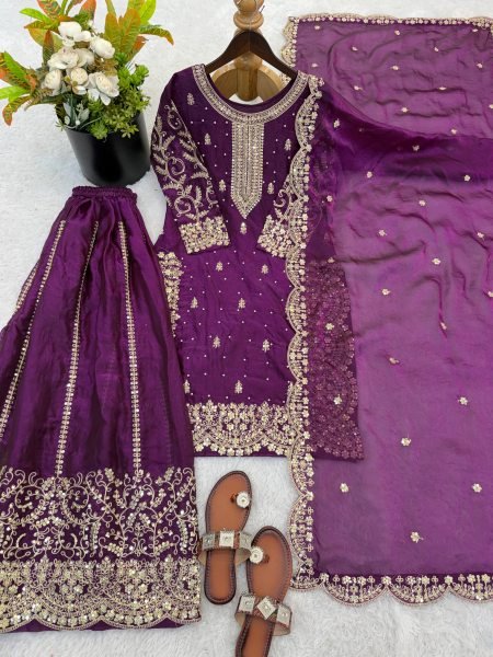 Royal Purple Fashionable Palazzo Suit with Dupatta for Ladies Collection Ready To Wear Collection