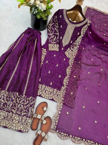 Royal Purple Fashionable Palazzo Suit with Dupatta for Ladies Collection Ready To Wear Collection