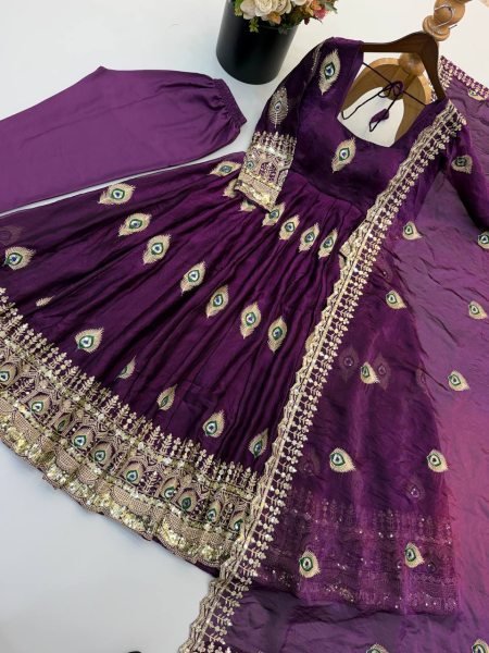Royal Purple Fendy Silk Gown with Heavy Micro Cotton Inner at Manufacturer  Ready To Wear Collection