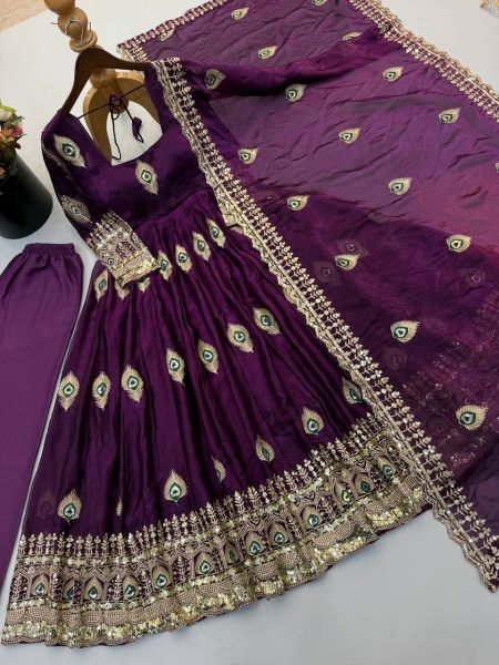 Royal Purple Fendy Silk Gown with Heavy Micro Cotton Inner at Manufacturer  Ready To Wear Collection