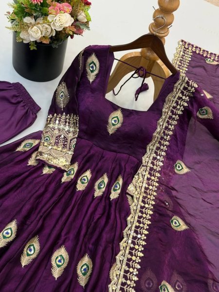 Royal Purple Fendy Silk Gown with Heavy Micro Cotton Inner at Manufacturer  Ready To Wear Collection