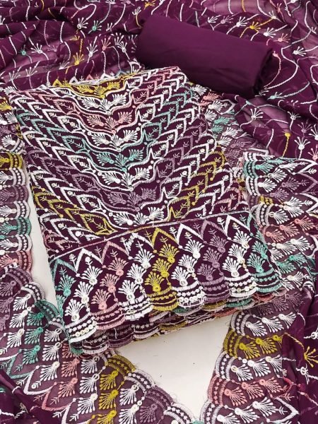 Royal Purple Jorjat Dress Material with Multicolor Siffly Work Festive Glam Look Dress Material 