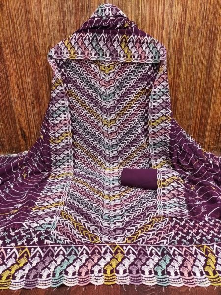 Royal Purple Jorjat Dress Material with Multicolor Siffly Work Festive Glam Look Color Set Matching Dress Material Wholesale