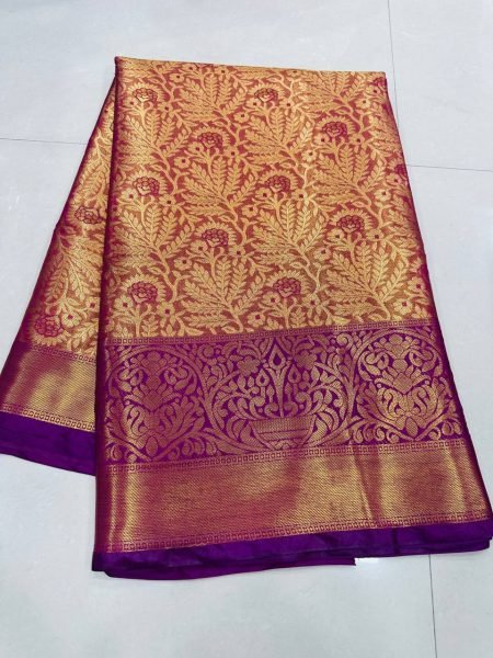 Royal Purple Kanjivaram Semi Silk Saree with Khaddi Border and Woven Brocade Blouse for Wedding Wear Banarasi Saree Wholesale