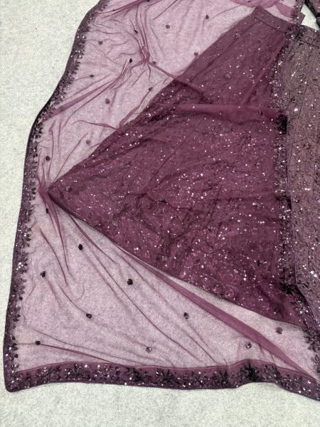 Royal Purple Kasturi Silk Lehenga Choli with Front Back Sequin Embroidered Blouse For Bridal  Designer Lehenga Choli