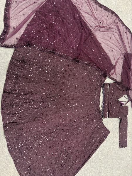 Royal Purple Kasturi Silk Lehenga Choli with Front Back Sequin Embroidered Blouse For Bridal  Designer Lehenga Choli