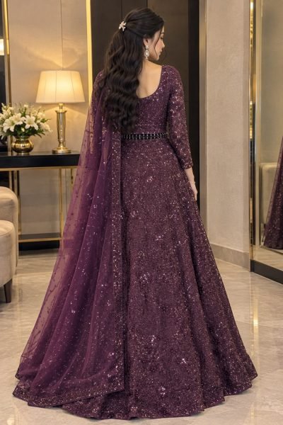 Royal Purple Kasturi Silk Lehenga Choli with Front Back Sequin Embroidered Blouse For Bridal  Designer Lehenga Choli