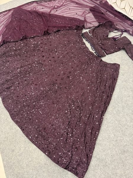 Royal Purple Kasturi Silk Lehenga Choli with Front Back Sequin Embroidered Blouse For Bridal  Designer Lehenga Choli