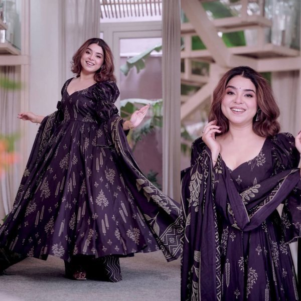 Royal Purple Maslin Cotton Digital Print Anarkali Suit with Chiffon Dupatta  Ready To Wear Collection