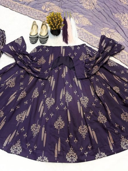 Royal Purple Maslin Cotton Digital Print Anarkali Suit with Chiffon Dupatta  Ready To Wear Collection