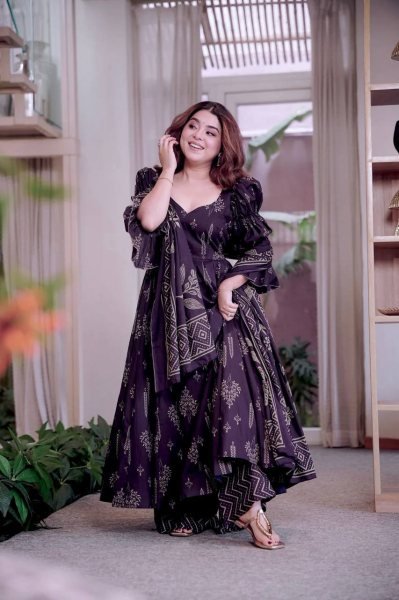 Royal Purple Maslin Cotton Digital Print Anarkali Suit with Chiffon Dupatta  Ready To Wear Collection