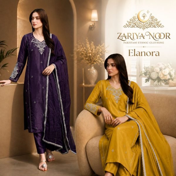 Royal Purple Pakistani Satin Roman Silk Suit with Heavy Beads Work Pakistani Suits Wholesale