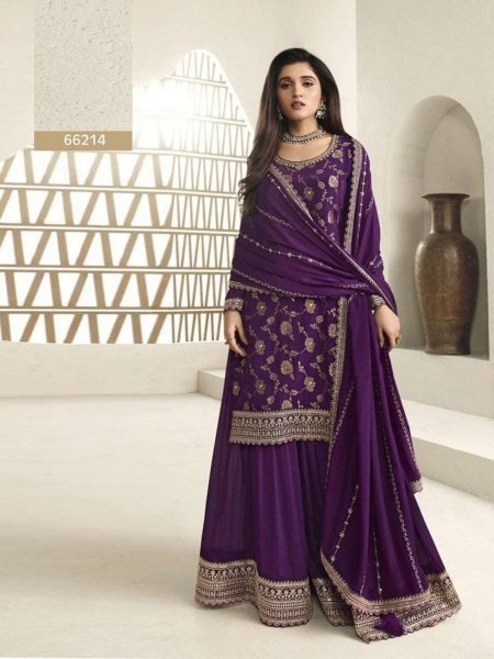 Royal Purple Palazzo Suit Zari Work Elegance for Modern Ethnic Style Vinay Fashion 