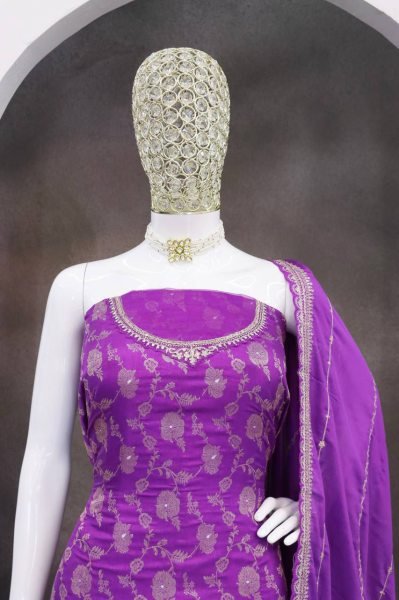 Royal Purple Palazzo Suit Zari Work Elegance for Modern Ethnic Style Designer Plazzo Salwar Suits Wholesale