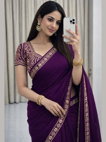 Royal Purple Rangoli Silk Saree with Intricate Zari Embroidered Border Sarees 