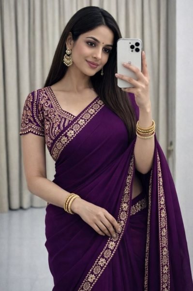 Royal Purple Rangoli Silk Saree with Intricate Zari Embroidered Border Silk Sarees Wholesale
