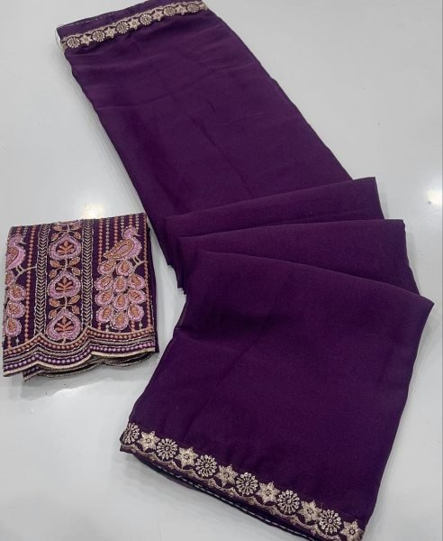 Royal Purple Rangoli Silk Saree with Intricate Zari Embroidered Border Silk Sarees Wholesale