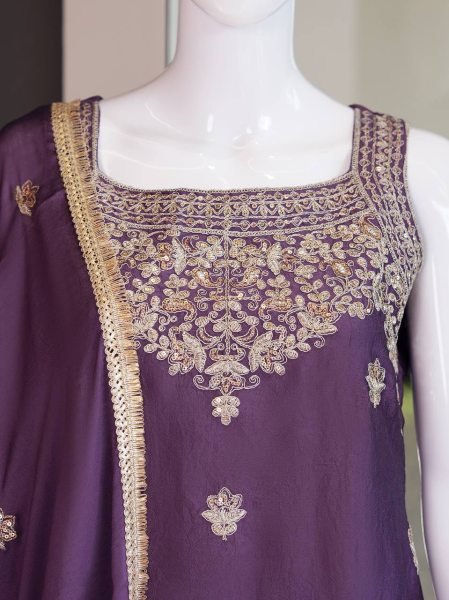 Royal Purple Reseller Friendly Rangoli Crush Kurti Palazzo And Dupatta With Heavy Embroidered Ready To Wear Collection