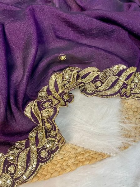 Royal Purple Silk Saree with Sequin Zari  & Cutwork Wedding Ready Elegance Designer Wedding Sarees Wholesale