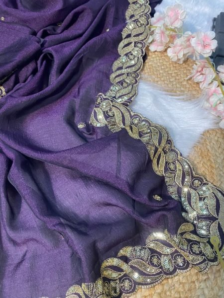 Royal Purple Silk Saree with Sequin Zari  & Cutwork Wedding Ready Elegance Designer Wedding Sarees Wholesale