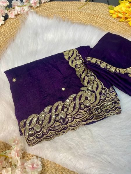 Royal Purple Silk Saree with Sequin Zari  & Cutwork Wedding Ready Elegance Designer Wedding Sarees Wholesale