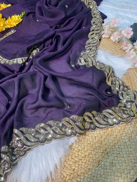 Royal Purple Silk Saree with Sequin Zari  & Cutwork Wedding Ready Elegance Designer Wedding Sarees Wholesale