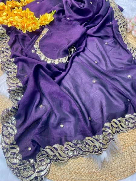 Royal Purple Silk Saree with Sequin Zari  & Cutwork Wedding Ready Elegance Designer Wedding Sarees Wholesale