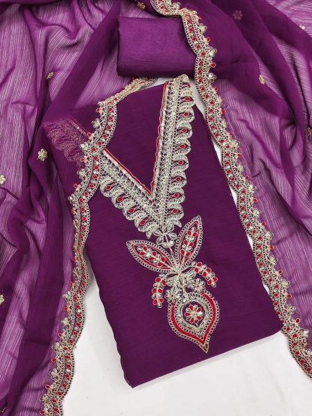 Royal Purple Silk Suit with Heavy Embroidery & Dupatta Elegant Festive Set for Women Color Set Matching Dress Material Wholesale