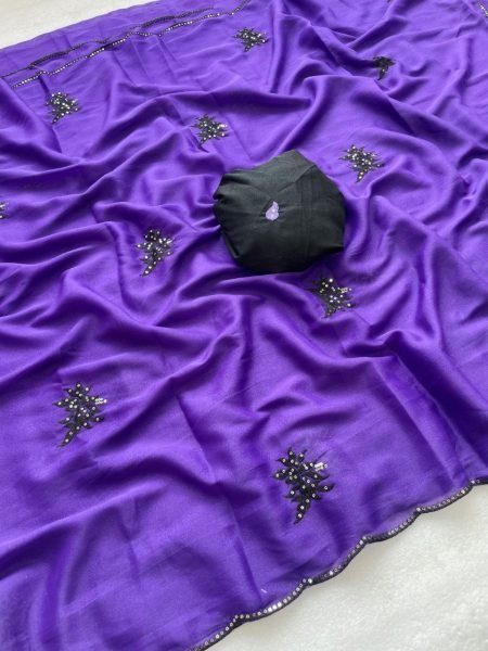 Royal Purple Soft Georgette Silk Saree with Embroidered Floral Design Silk Sarees Wholesale