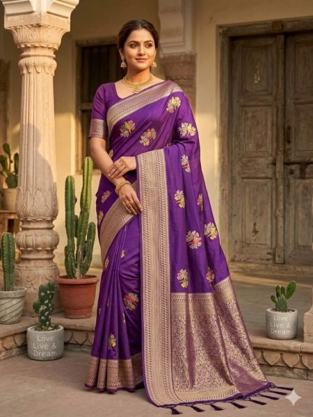 Royal Purple Stylish Hand Dyed Saree for Festive and Occasion Wear Cotton Sarees Wholesale