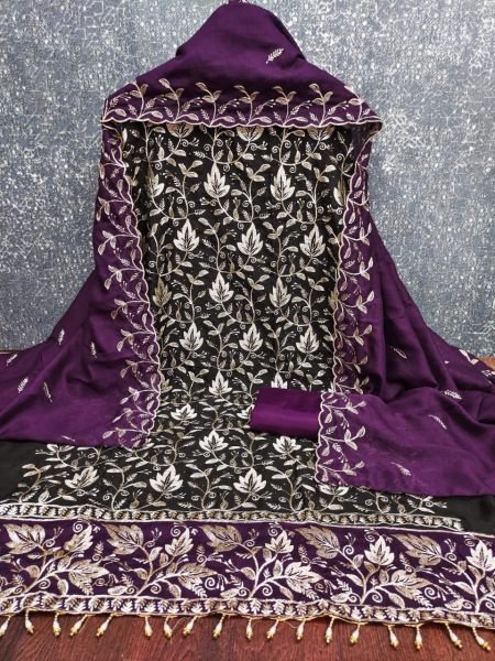 Royal Purple Vichitra Silk Suit with Heavy Embroidery and Dupatta for Resellers Color Set Matching Dress Material Wholesale
