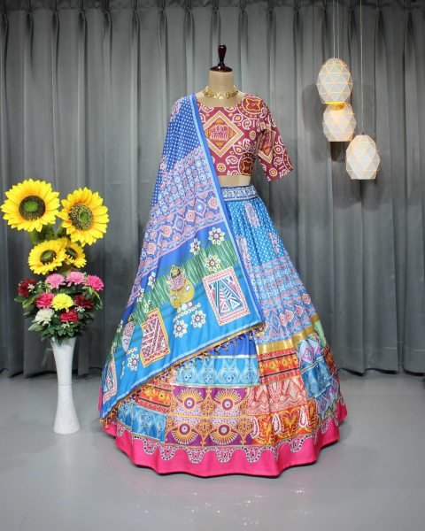 Royal Raas Maslin Cotton Lehenga with Digital Print &  Mirror Work for Navratri Nights Navratri Lehnega Choli